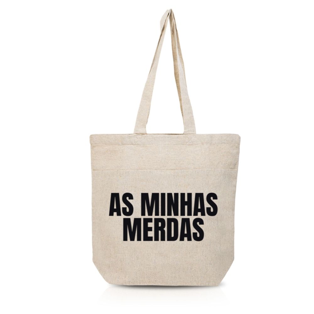 ESGOTADO – “As minhas merdas” Saco de Algodão reciclado c/ extensível, bolso frontal e fecho em rede (190 gr.) - Image 3