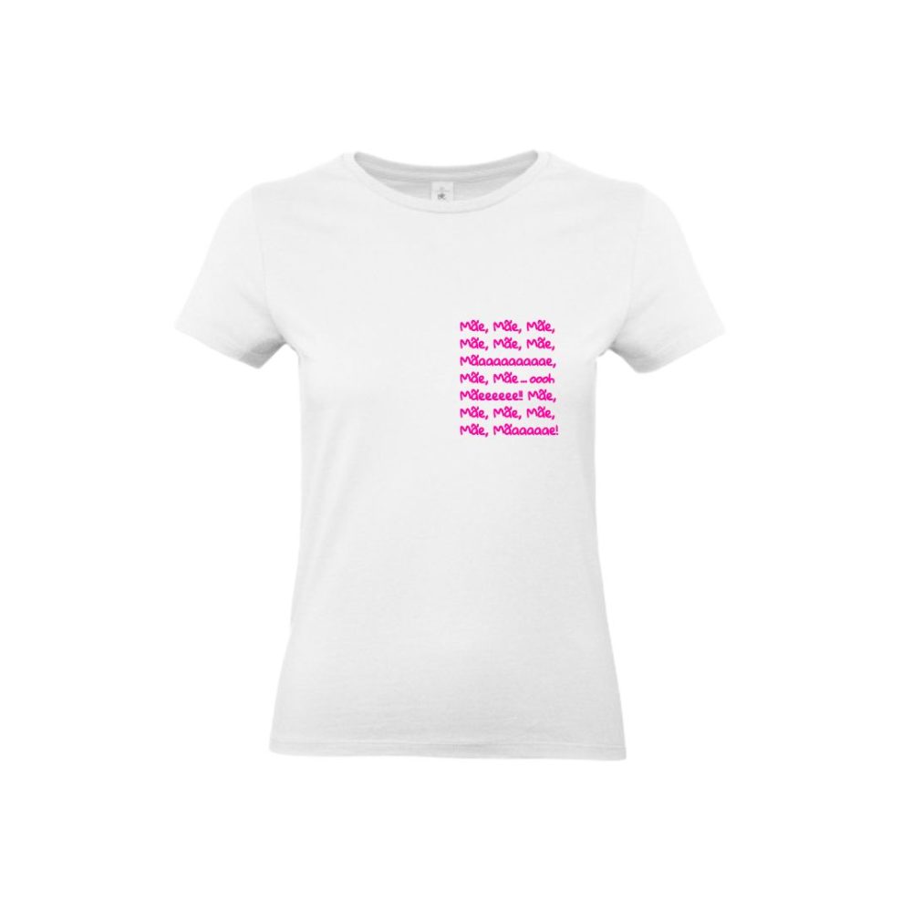 ESGOTADO TEMPORARIAMENTE – T-shirt Mulher “Mãaaaae” c/ letras pequenas (modelo clássico, 100% algodão) várias cores de letras disponíveis