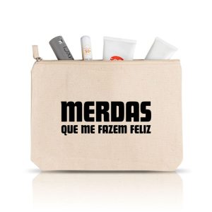 Bolsa grande “merdas que me fazem feliz” c/ bolsa interior (100% algodão)